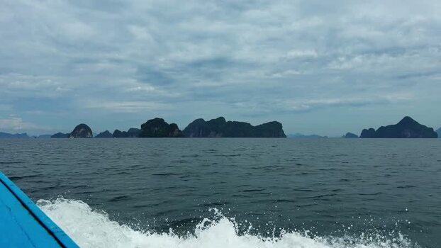 View of limestone karsts from a boat Thailand.