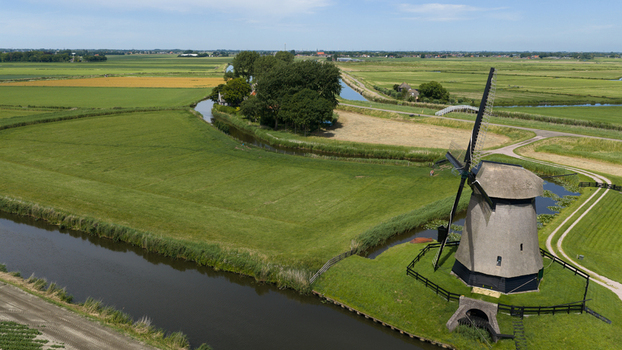 Aerial view of Bovenmolen G Polder Windmill in Schermerhorn Aerial view of Bovenmolen G Polder Windmill in Schermerhorn