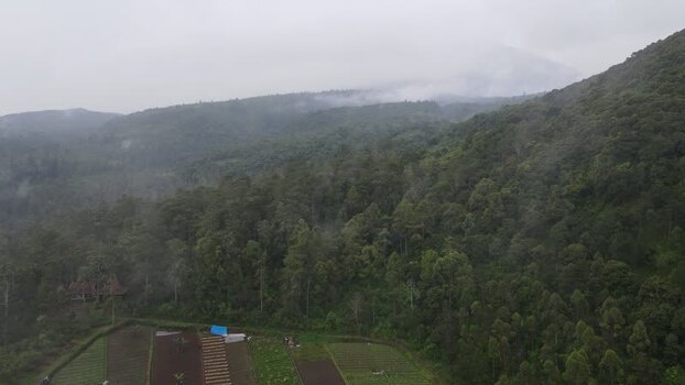 Aerial view of misty forest and hills in Tawangmangu Indonesia. Aerial view of misty forest and hills in Tawangmangu Indonesia.
