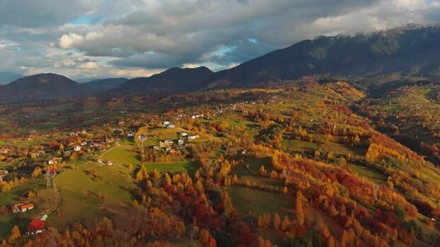 Aerial view of Transylvania autumn landscape in ROMANIA.