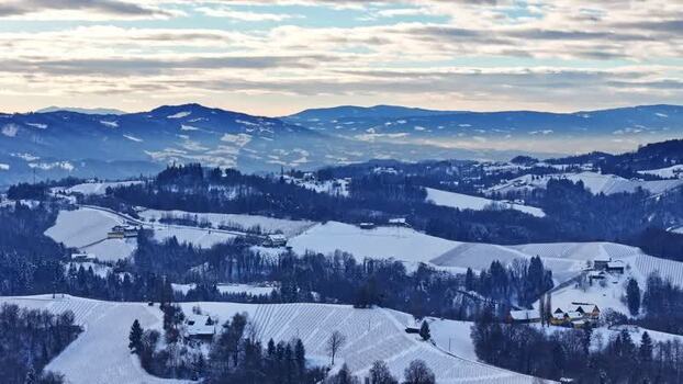 Aerial view of snowy vineyards and rolling hills in Gamlitz Austria. Aerial view of snowy vineyards and rolling hills in Gamlitz Austria.