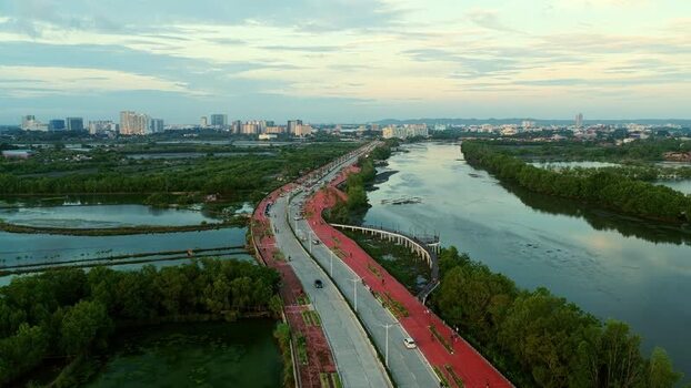 Aerial view of Iloilo Sunset Boulevard in Iloilo City Philippines.