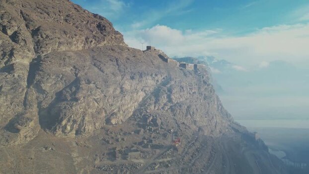Aerial view of fort on a mountain Pakistan.