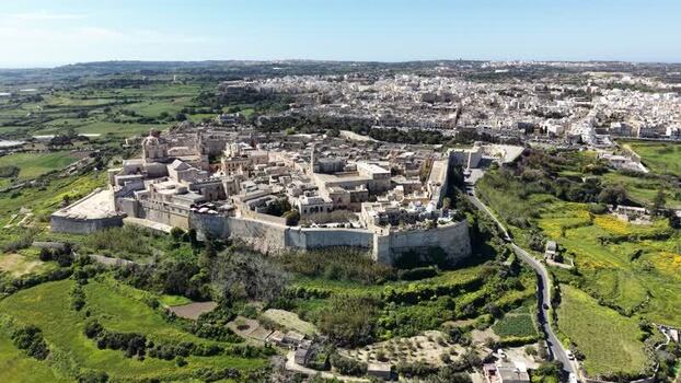 Aerial view of the fortified city of Mdina on a hill Malta. Aerial view of the fortified city of Mdina on a hill Malta.