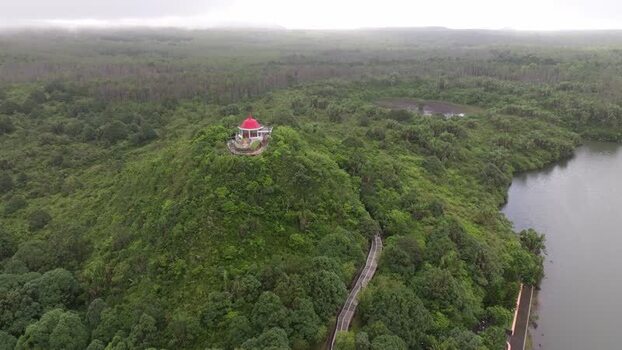 Aerial view of Grand Bassin temple in Mauritius.