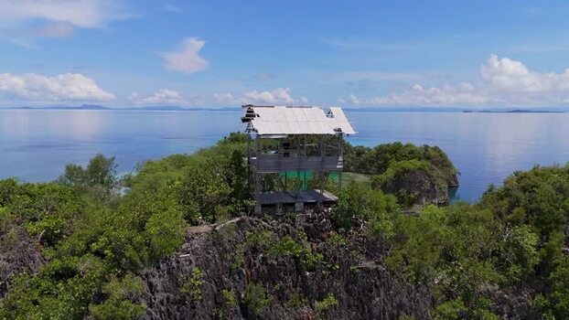 Aerial view of Rufas Home Stay in Waisai Indonesia.