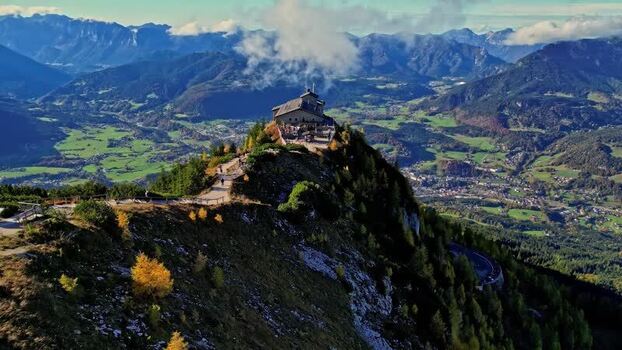 Aerial view of Kehlsteinhaus in the Bavarian Alps Germany.