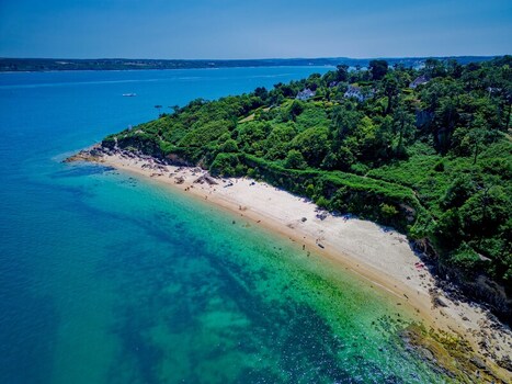 FRANCE. BRITTANY. FINISTERE 29 AERIAL VIEW OF PLAGE DE TAHITI TAHITI BEACH CARANTEC