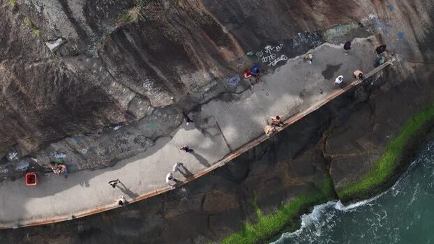Aerial view of the coastal walkway at Praia do Leme Brazil.