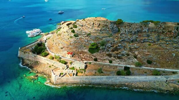Aerial view of Spinalonga fortress Greece.