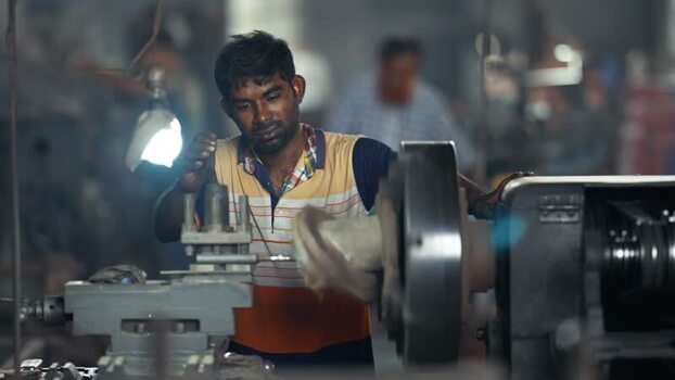 View of a worker operating industrial machinery in Bogura Bangladesh.