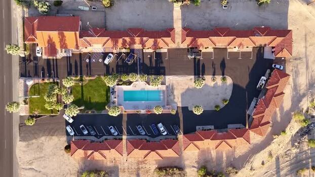Aerial view of El Rancho Dolores Motel in Twentynine Palms United States.