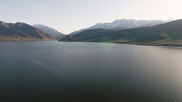 Aerial view of Provo Canyon and calm water United States. Aerial view of Provo Canyon and calm water United States.