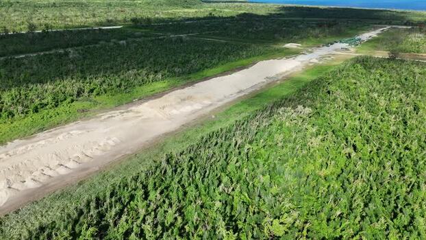 Aerial view of North Field Base runway in Northern Mariana Islands.