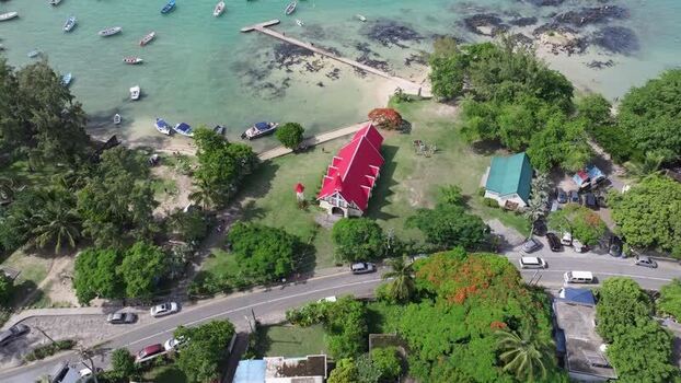 Aerial view of Cap Malheureux church in Mauritius.