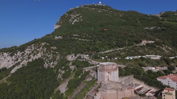Aerial view of Moorish Castle on the Rock of Gibraltar Gibraltar. Aerial view of Moorish Castle on the Rock of Gibraltar Gibraltar.