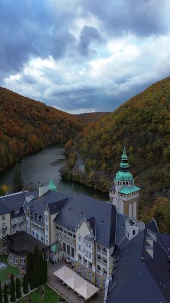 Aerial view of Lillafured Palace Hotel in Miskolc Hungary. Aerial view of Lillafured Palace Hotel in Miskolc Hungary.