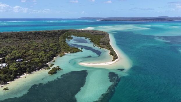 Aerial view of Day s Gutter sand bank on Moreton Island Australia.