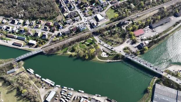 Aerial view of bridges over water France.
