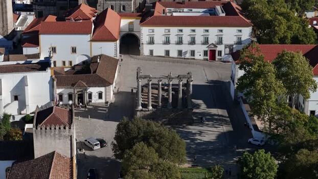 Aerial view of Roman Temple of Evora in Evora Portugal. Aerial view of Roman Temple of Evora in Evora Portugal.