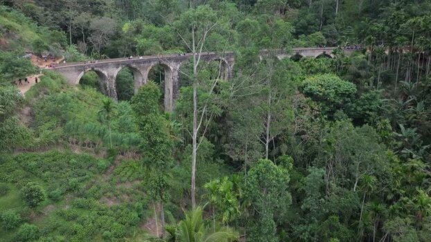Aerial view of Nine Arches Bridge Sri Lanka.