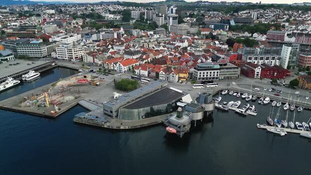 Aerial view of Stavanger harbor and museum Norway.