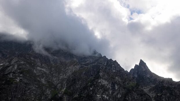 View of Morskie Oko mountain peaks in the Tatra Mountains Poland.