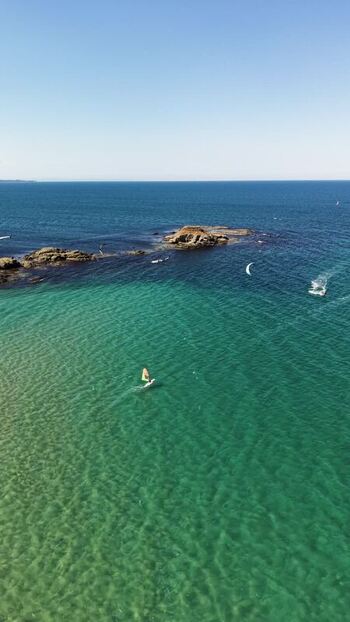 Aerial view of windsurfers in the Black Sea Bulgaria. Aerial view of windsurfers in the Black Sea Bulgaria.