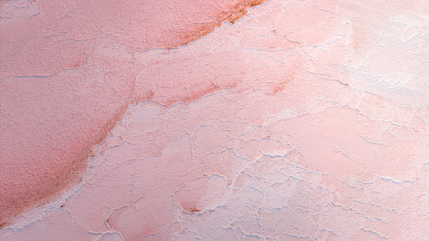 Aerial view of cracked pink salt crust and pale mineral layers forming an intricate organic pattern in France. Aerial view of cracked pink salt crust and pale mineral layers forming an intricate organic pattern in France.