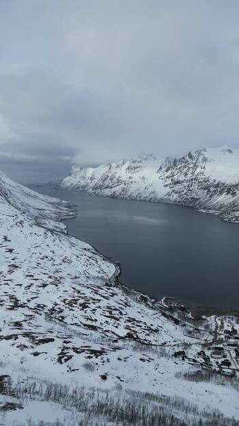 Aerial view of Kvaloya island and Ersfjorden in Norway.