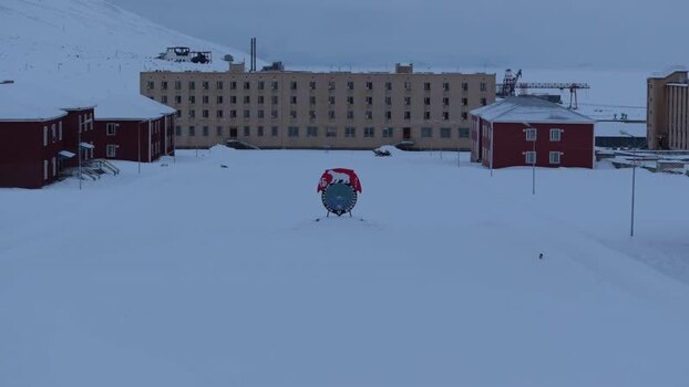 Aerial view of Pyramiden in the Arctic Svalbard and Jan Mayen.
