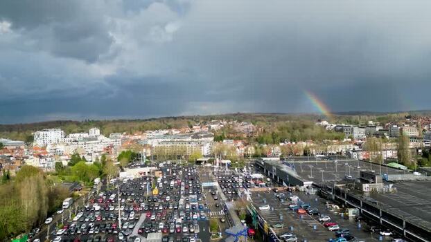 Aerial view of rainbow over Auderghem Belgium. Aerial view of rainbow over Auderghem Belgium.
