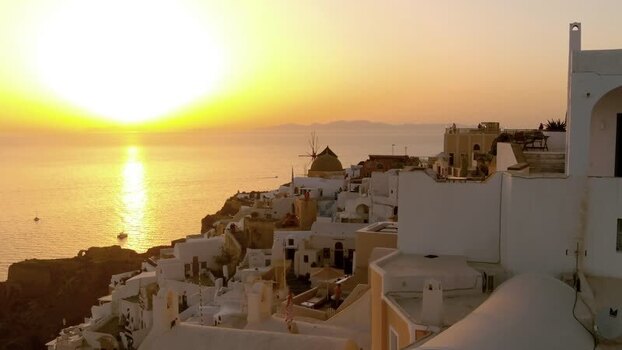 Aerial view of Oia at sunset Greece. Aerial view of Oia at sunset Greece.