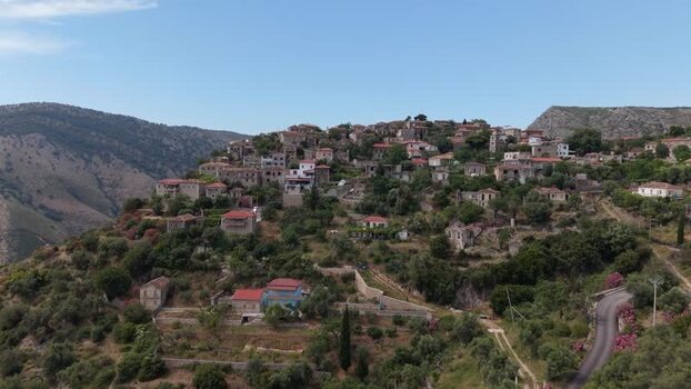 Aerial view of the historic village of Qeparo Albania.