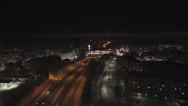 Aerial view of Rovaniemi city lights at night in winter Finland. Aerial view of Rovaniemi city lights at night in winter Finland.