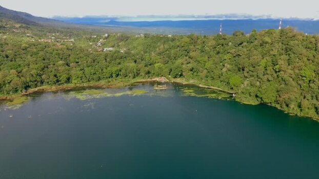 Aerial view of Pura Ulun Danu Tamblingan in Indonesia.