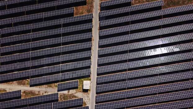 Aerial view of solar farm in Temerin Serbia.