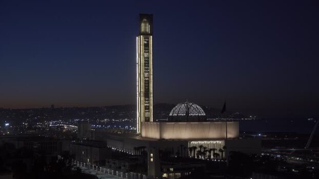 Aerial view of Great Mosque of Algiers at night Algeria.