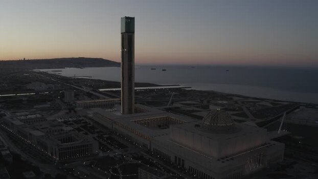 Aerial view of Great Mosque of Algiers at twilight Algeria.