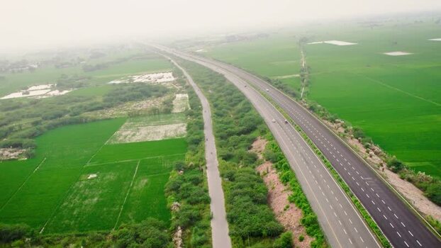 Aerial view of Ganga Expressway Rest Area in Durgaganj India. Aerial view of Ganga Expressway Rest Area in Durgaganj India.