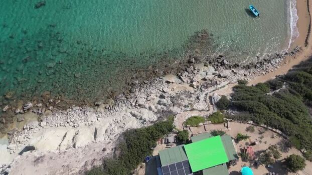 Aerial view of rocky coast and turquoise water Northern Cyprus.