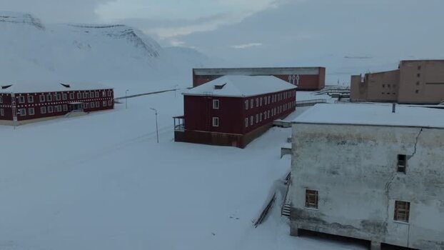 Aerial view of the ghost town of Pyramiden Svalbard and Jan Mayen.