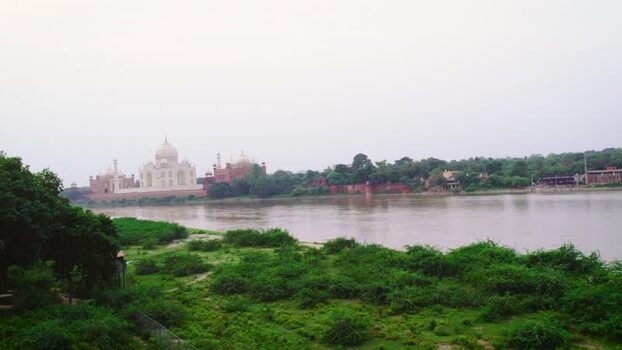 Aerial view of Taj Mahal across the Yamuna River India. Aerial view of Taj Mahal across the Yamuna River India.