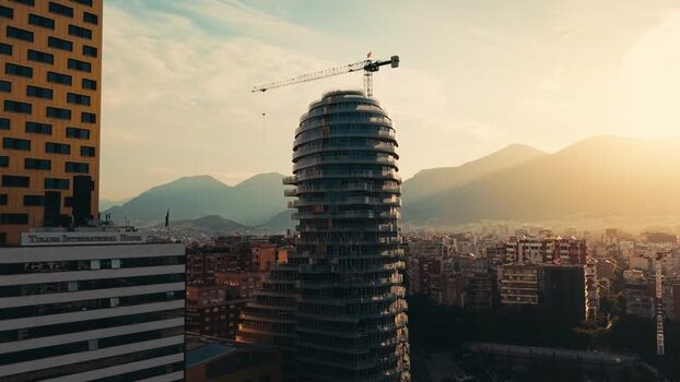 Aerial view of a modern skyscraper under construction Albania. Aerial view of a modern skyscraper under construction Albania.