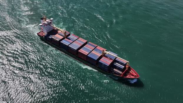 Aerial view of a Cargo Ship in the Ocean Portugal.