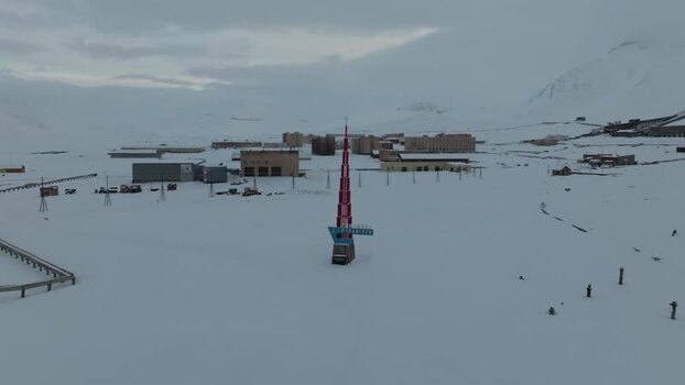 Aerial view of Pyramiden monument in Svalbard Svalbard and Jan Mayen.