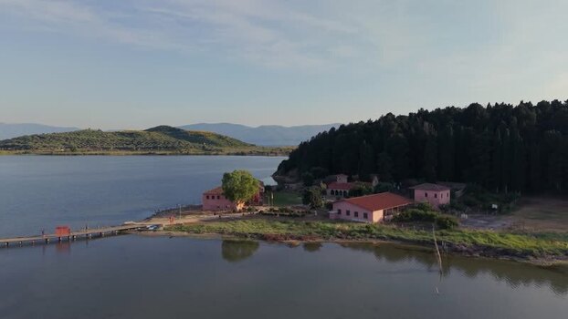 Aerial view of the historic Zvernec Monastery on the lagoon Albania. Aerial view of the historic Zvernec Monastery on the lagoon Albania.