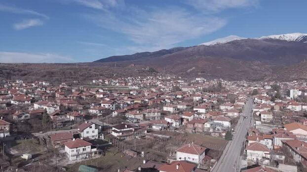 Aerial view of a town with red roofed houses Bulgaria.