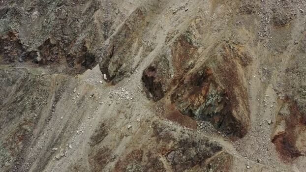 Aerial view of abandoned factory in Caucasus Mountains Russia.