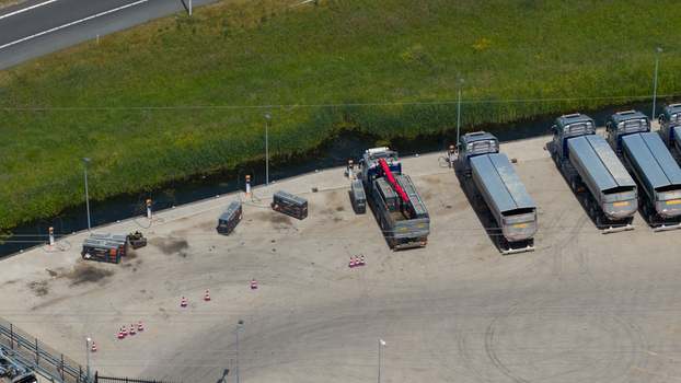 Hattemerbroek Netherlands 23 May 2026 Aerial View of Electric Truck Charging Station Hattemerbroek Netherlands 23 May 2026 Aerial View of Electric Truck Charging Station